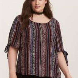 Torrid Boho Print Chiffon Tie Sleeve Blouse Top Shirt